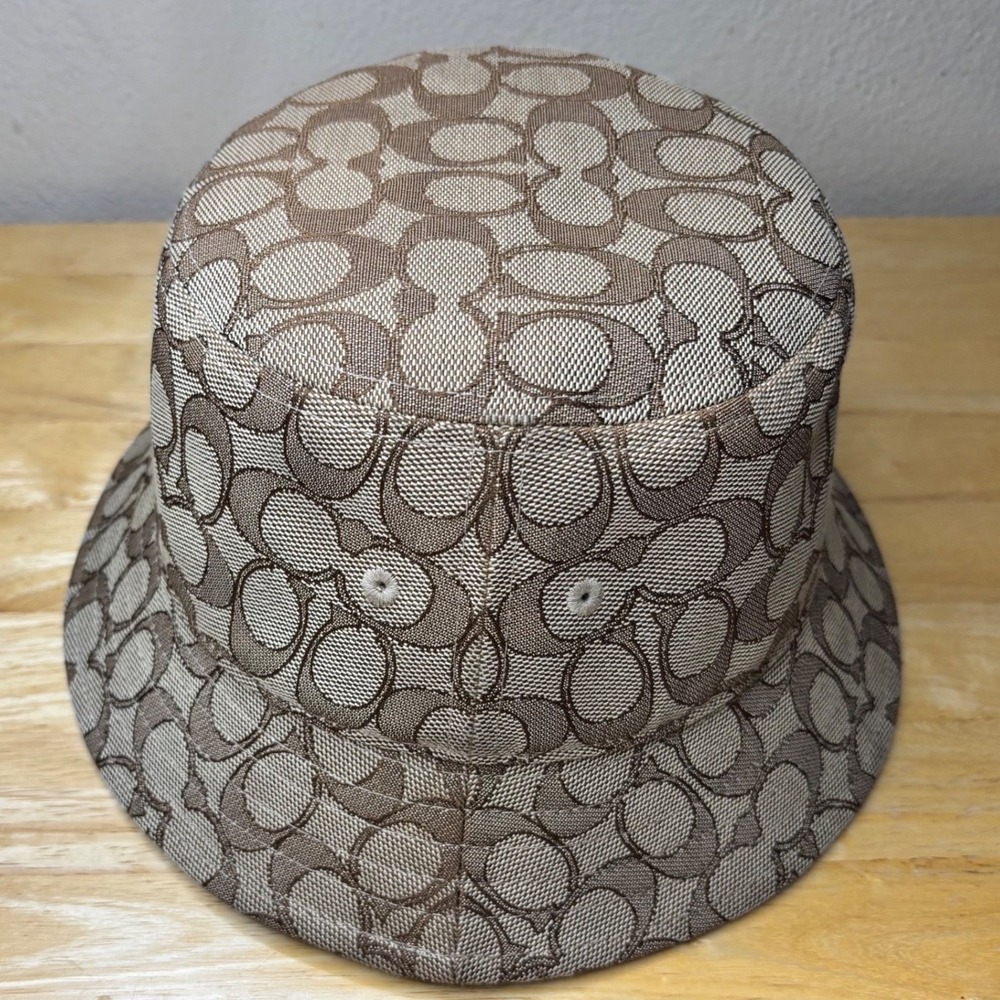 Coach Bucket Hat Women XS/S Khaki Brown Signature Monogram CH401